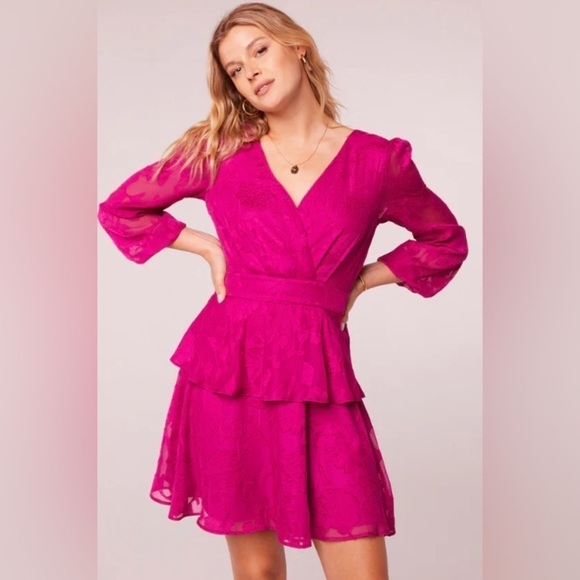 NWT Band of the Free Gypsy Jewel Fuchsia Ruffle Peplum Flowy Mini Dress Size L - Picture 3 of 9